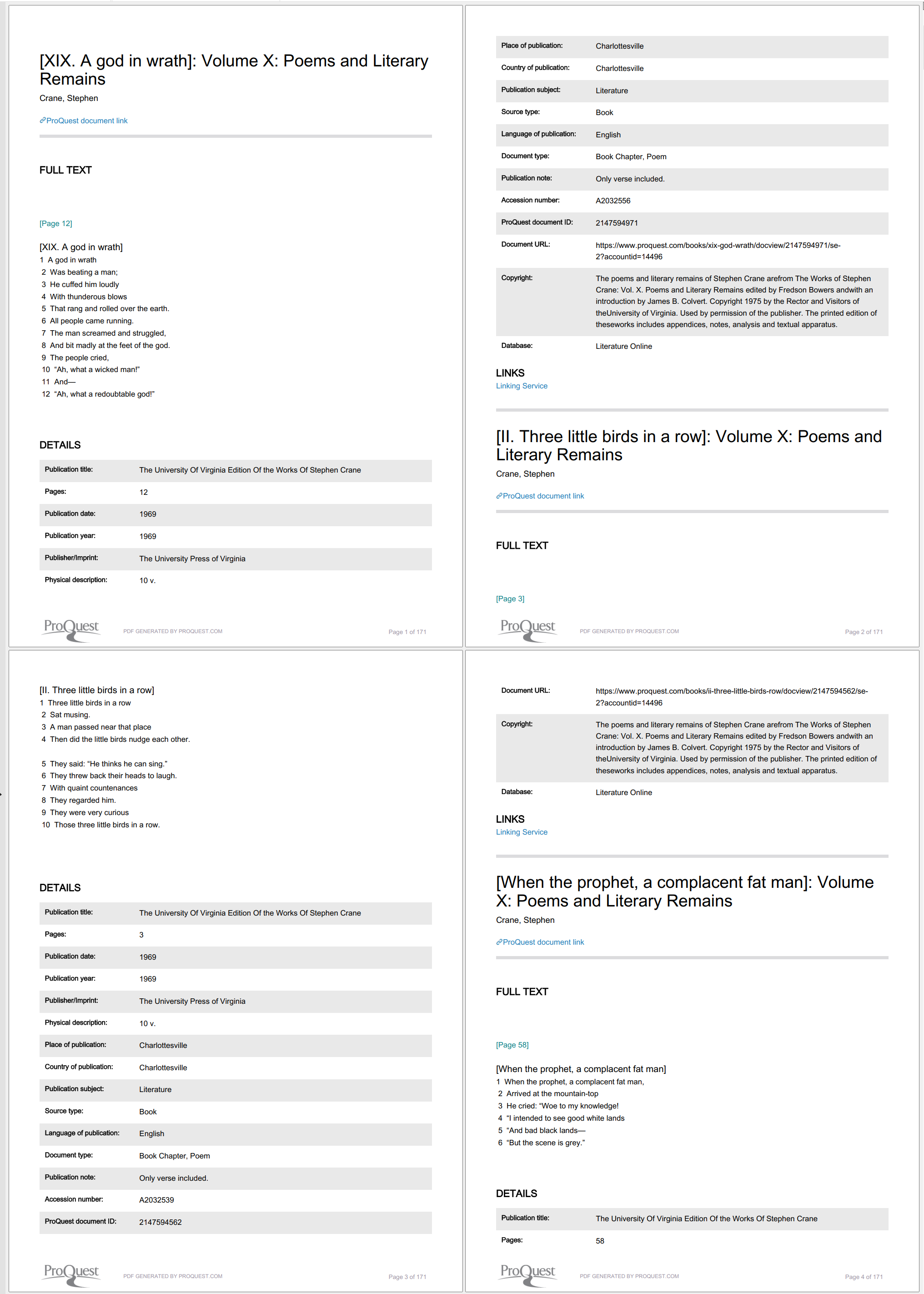 Huge gobs of boilerplate noise around number-prefixed verse sections, beginning with [XIX. A god in wrath]